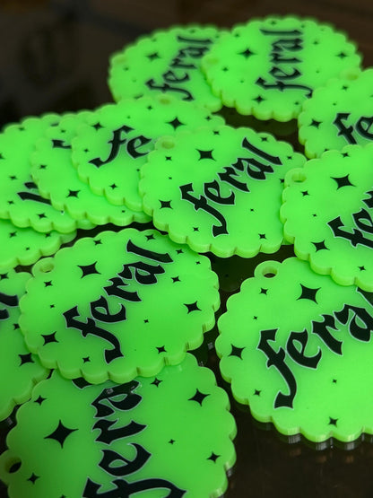 Neon Green Feral Scalloped Acrylic Keychain