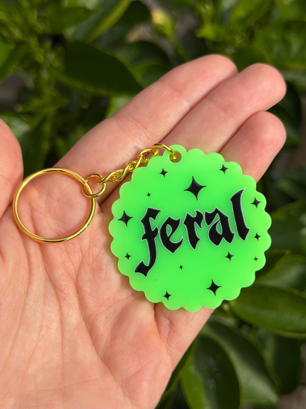 Neon Green Feral Scalloped Acrylic Keychain