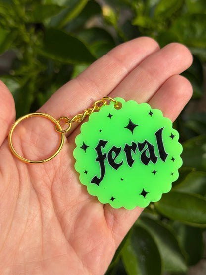 Neon Green Feral Scalloped Acrylic Keychain