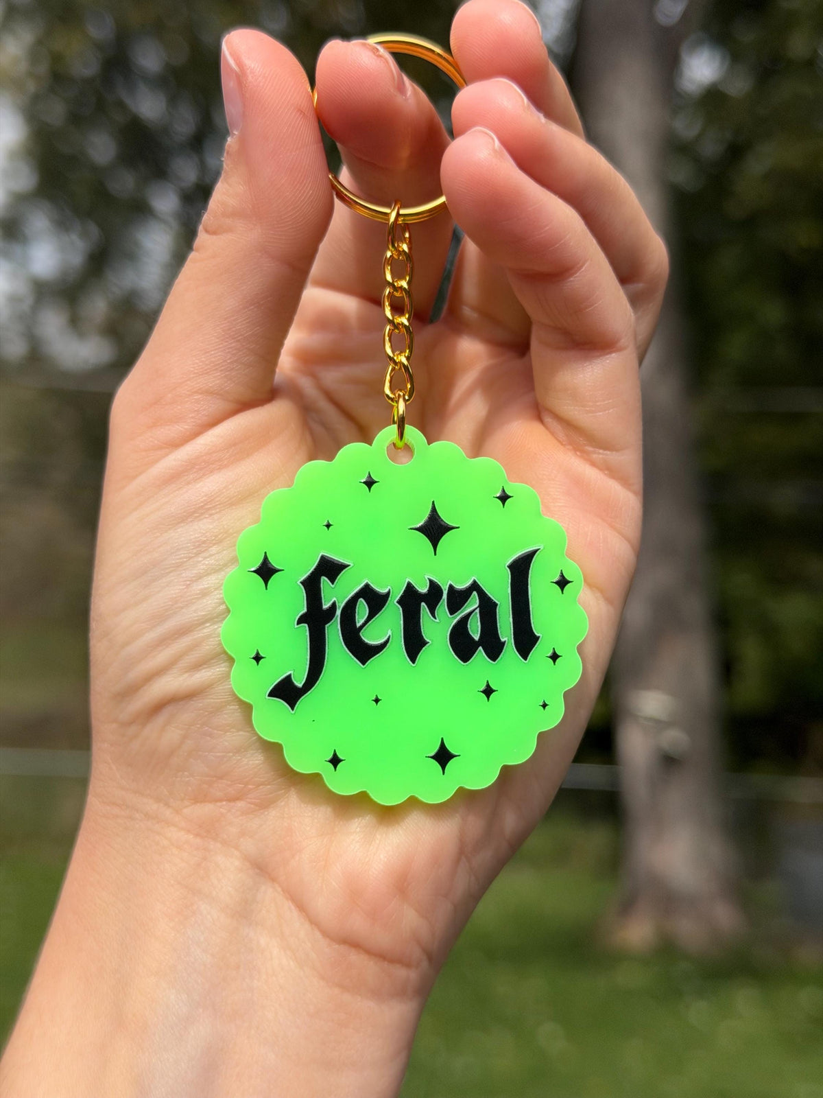 Neon Green Feral Scalloped Acrylic Keychain