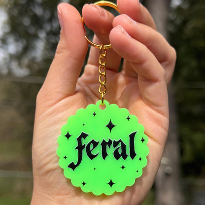 Neon Green Feral Scalloped Acrylic Keychain