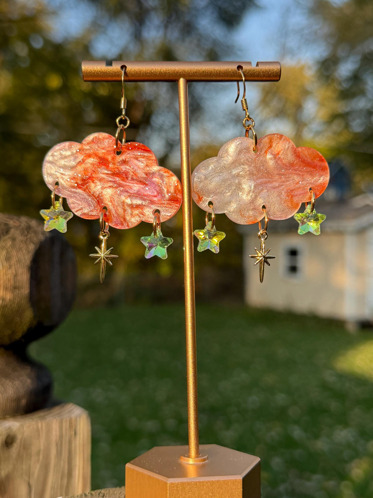 Cloudy Day Acrylic Earrings - Celestial Star Drops