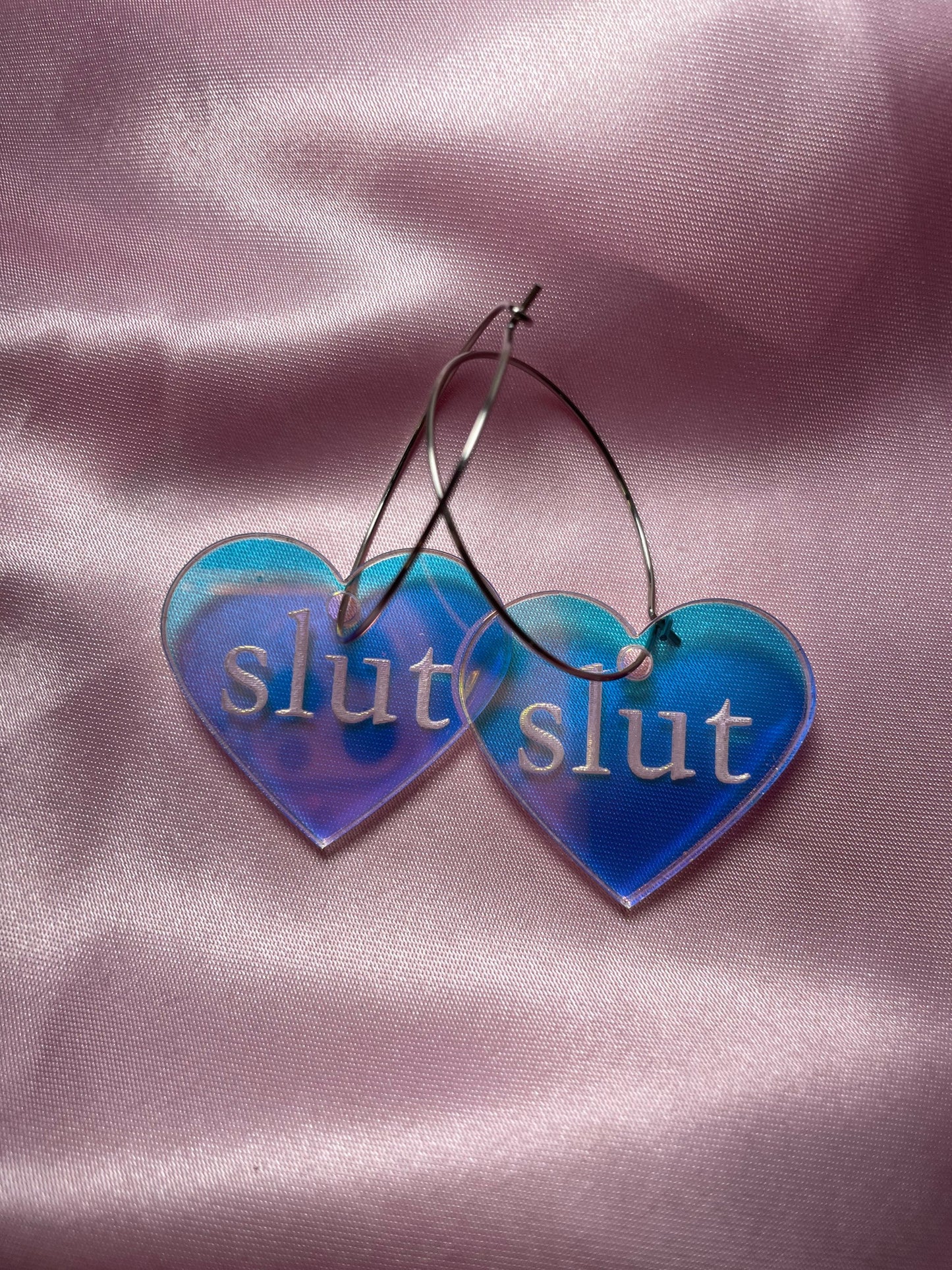 Iridescent Slut Heart Hoop Earrings