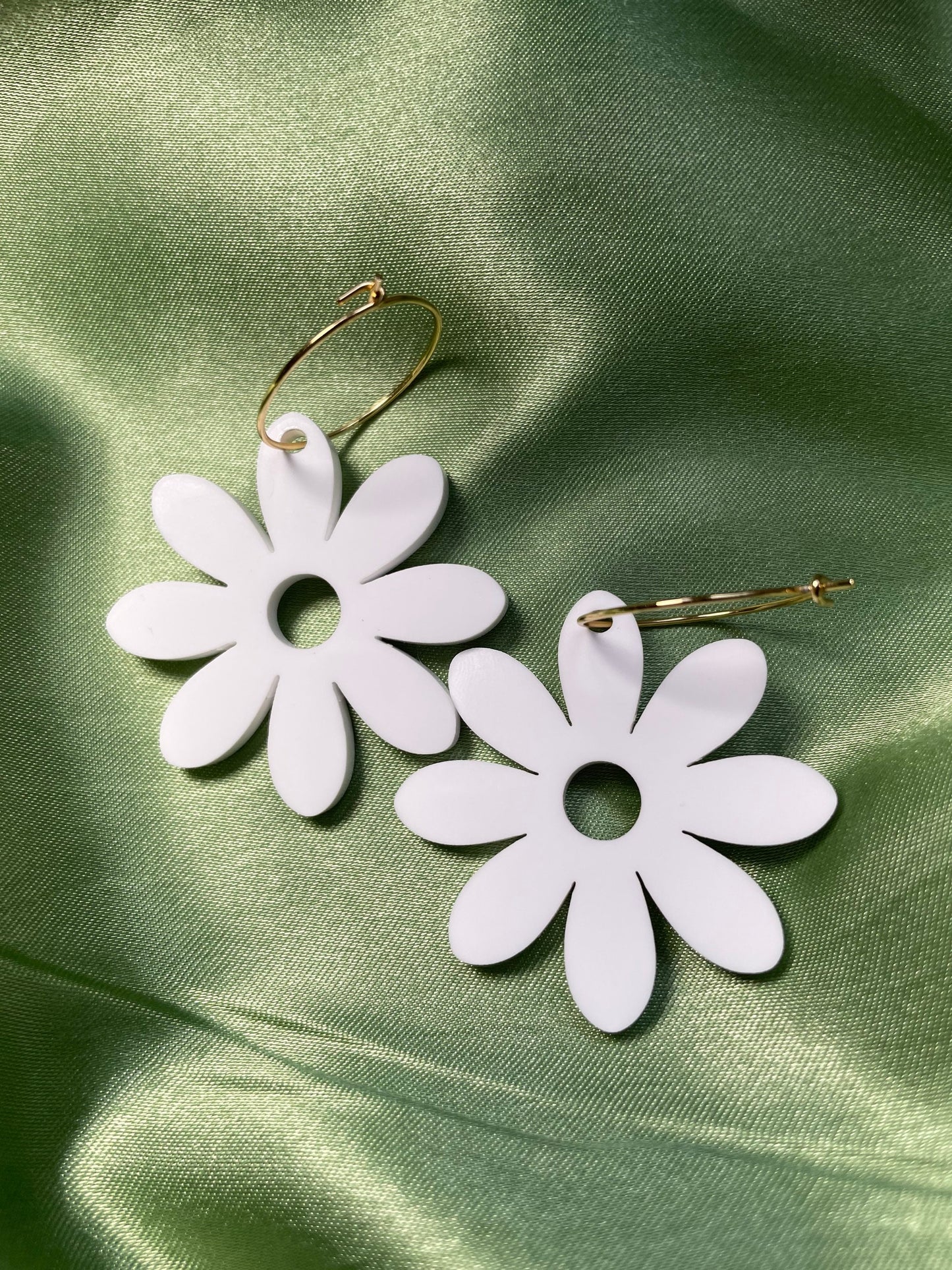 White Floral Laura Hoop Earrings