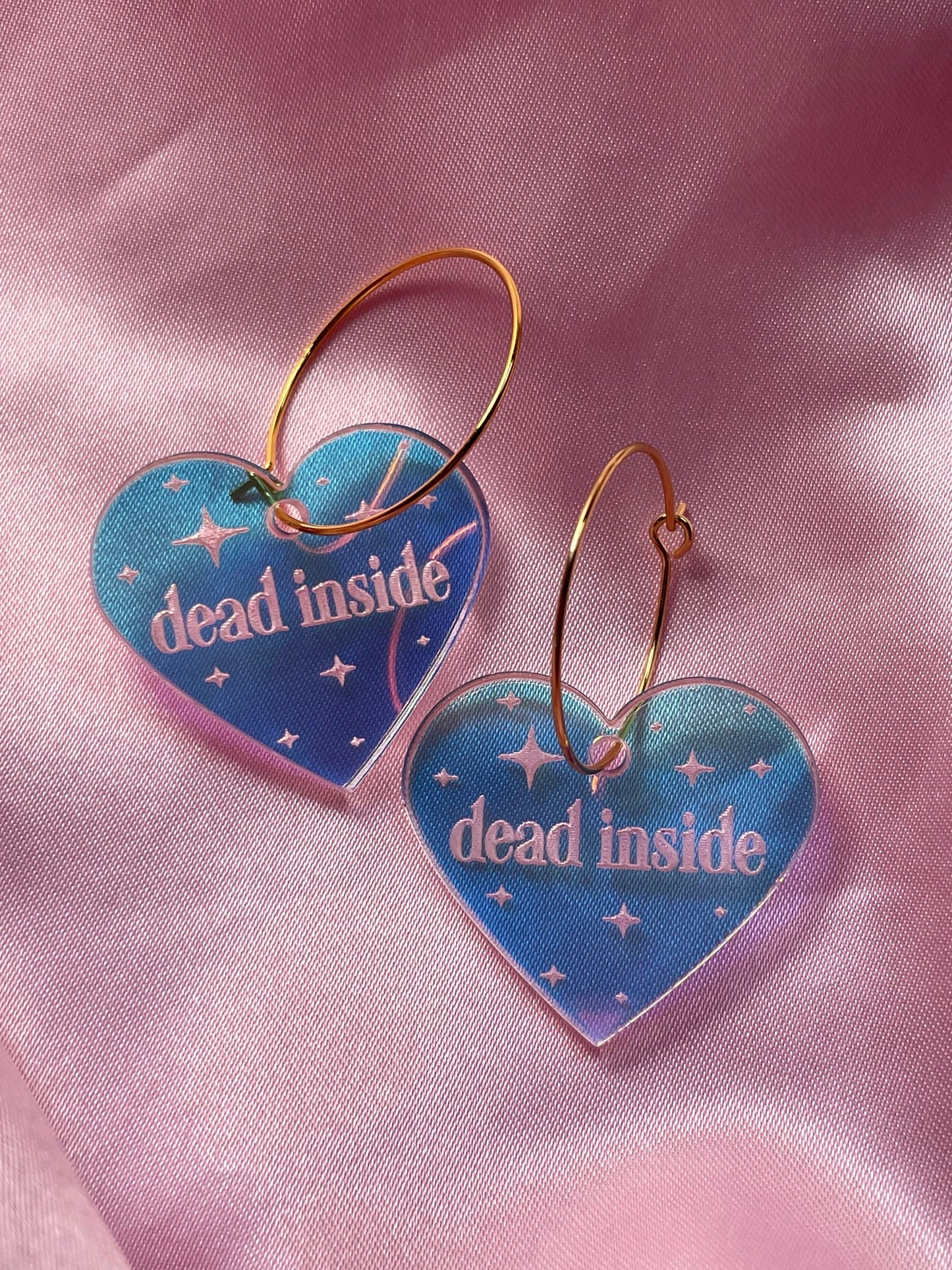 Iridescent Dead Inside Heart Hoop Earrings