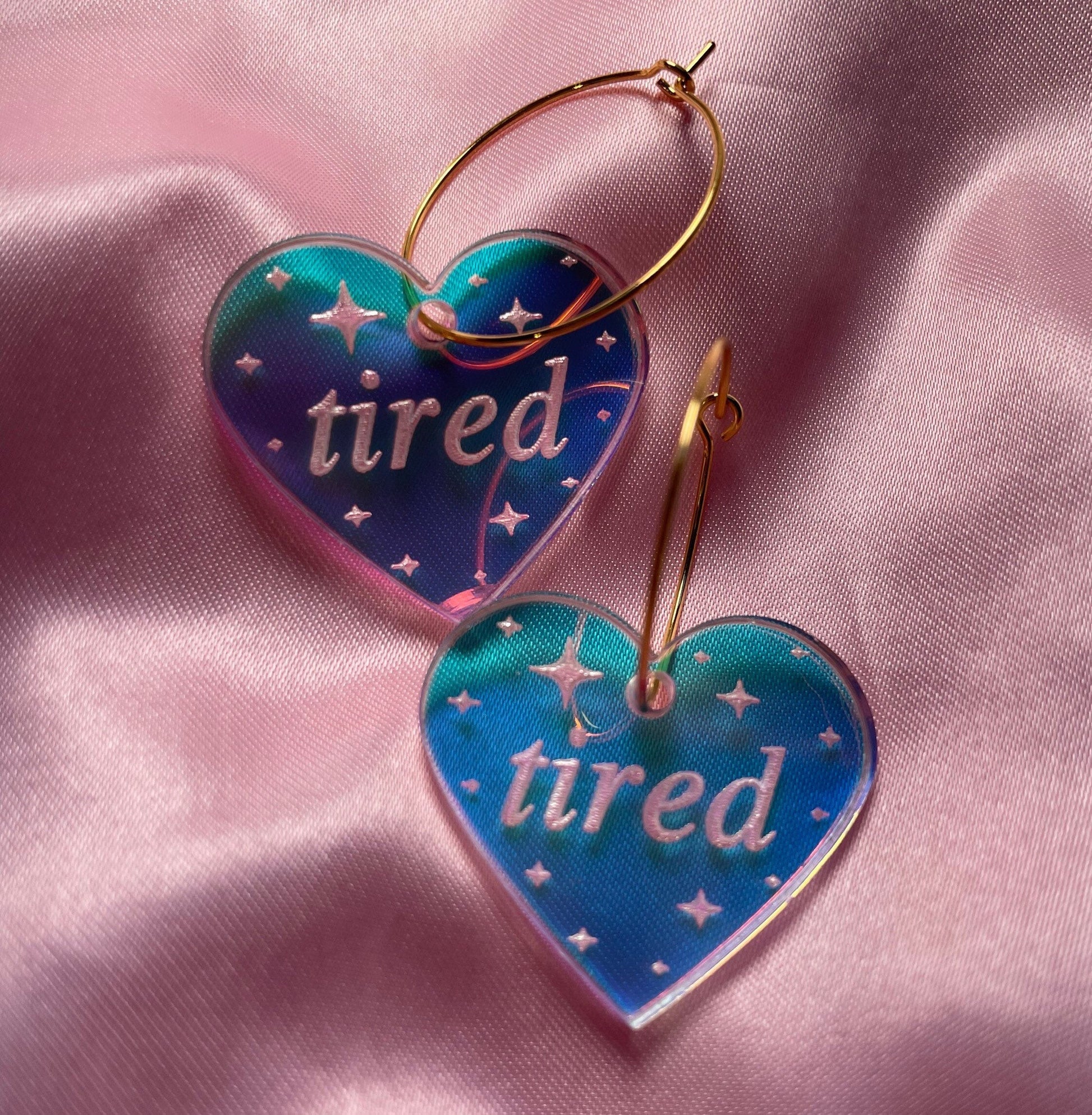 Iridescent Sparkly Tired Heart Hoop Earrings