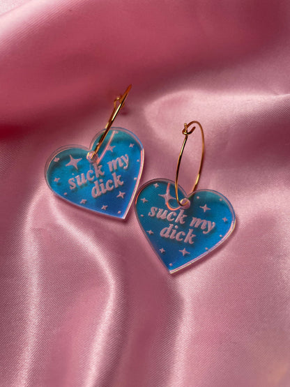 Iridescent Suck My Dick Heart Hoop Earrings