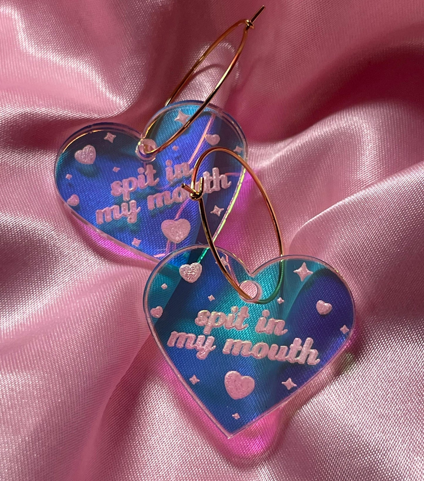 Iridescent Spit In My Mouth Heart Hoop Earrings