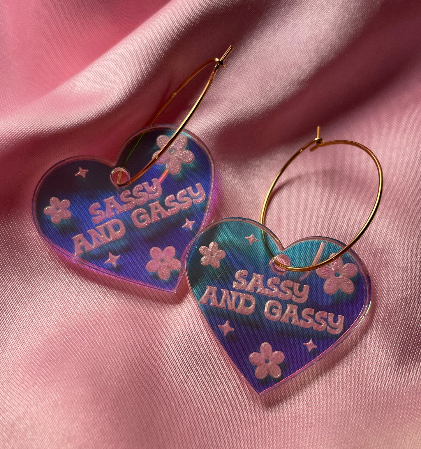 Iridescent Sassy & Gassy Heart Hoop Earrings
