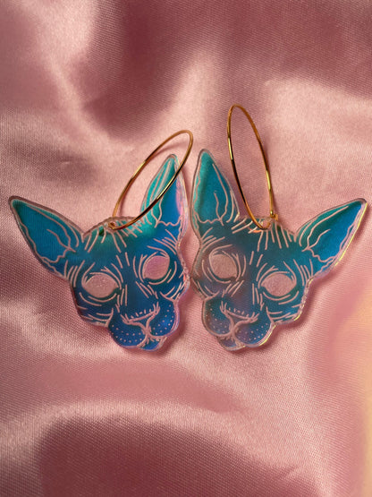 Iridescent 1.5 Inch Sphynx Cat Hoop Earrings