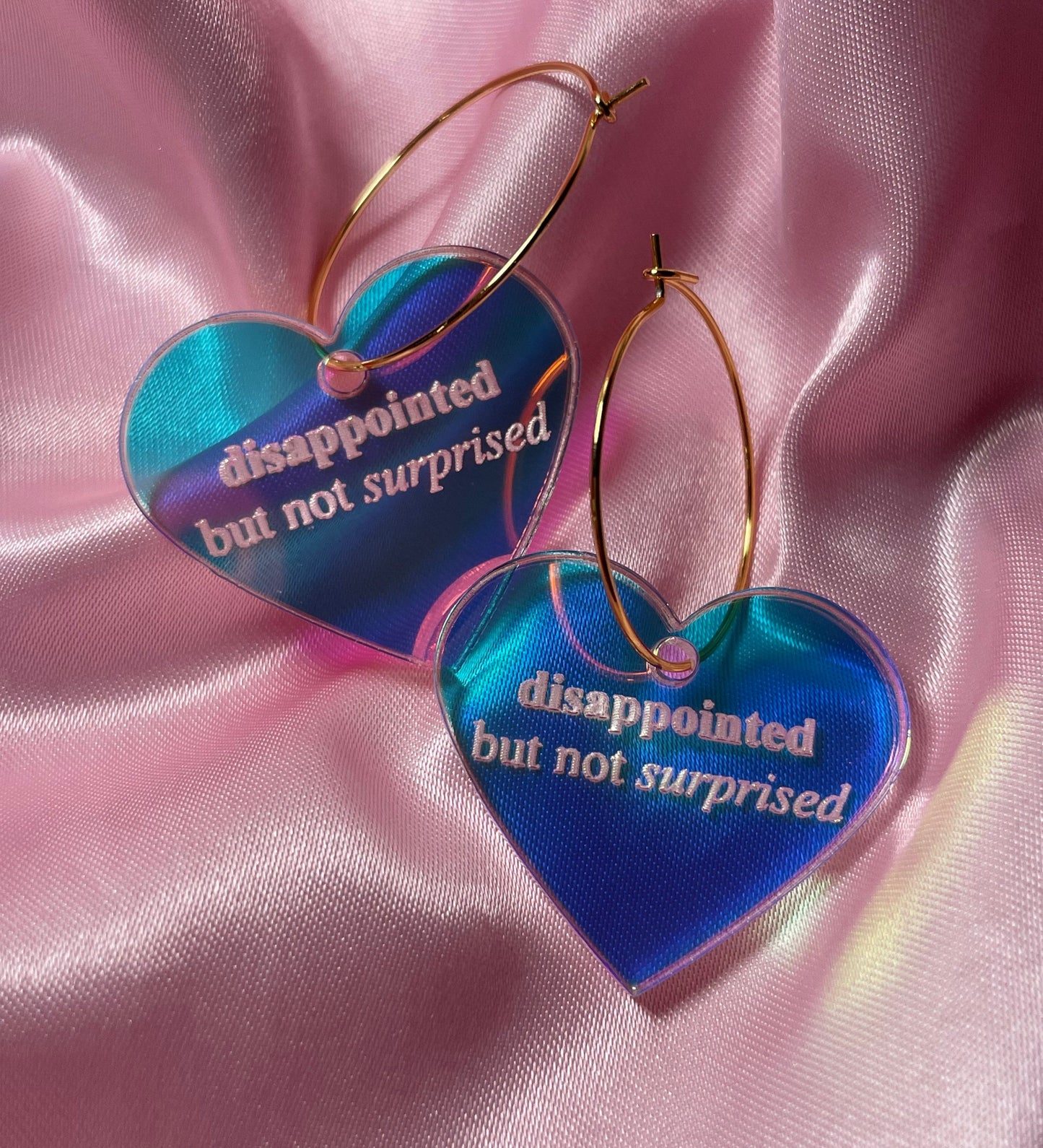 Iridescent Disappointed but Not Surprised Heart Hoop Earrings