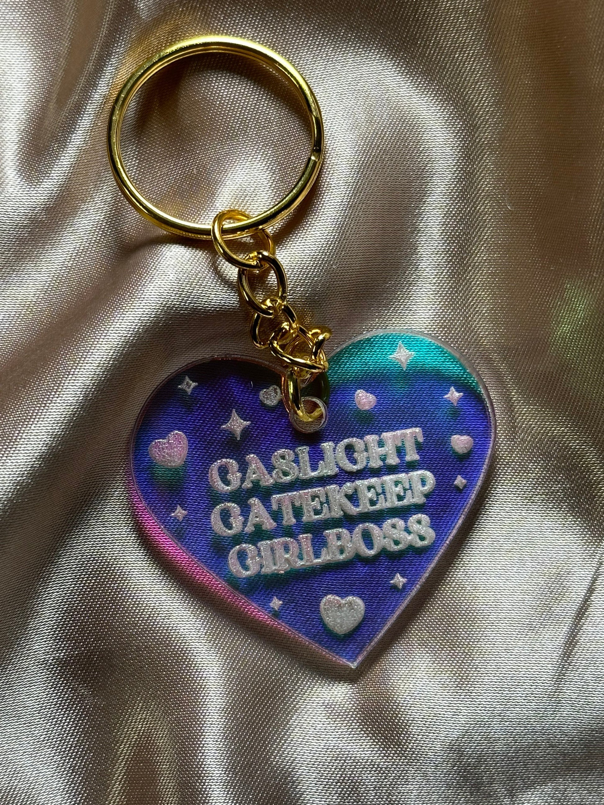 Made To Order Gaslight Gatekeeper Girlboss Iridescent Acrylic Keychain