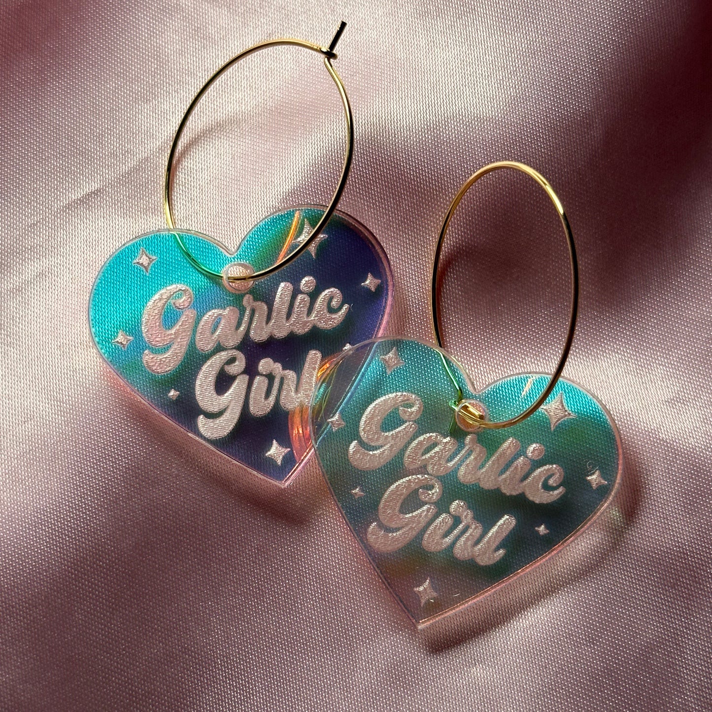 Iridescent Garlic Girl Heart Hoop Earrings