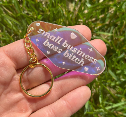 Small Business Boss Bitch Iridescent Acrylic Motel Keychain