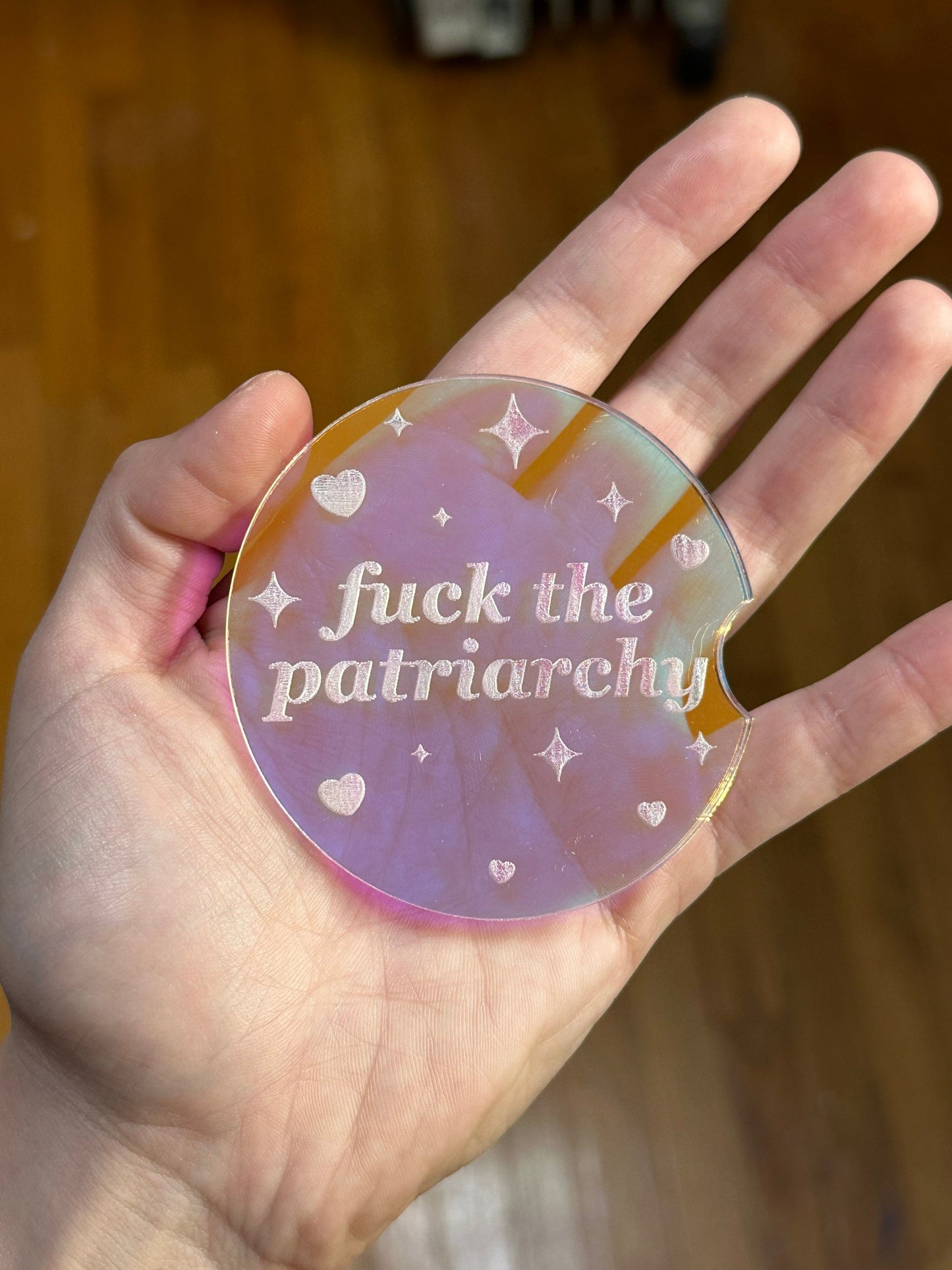 3 Inch Iridescent Car Coaster (Set of 2) - Fuck The Patriarchy