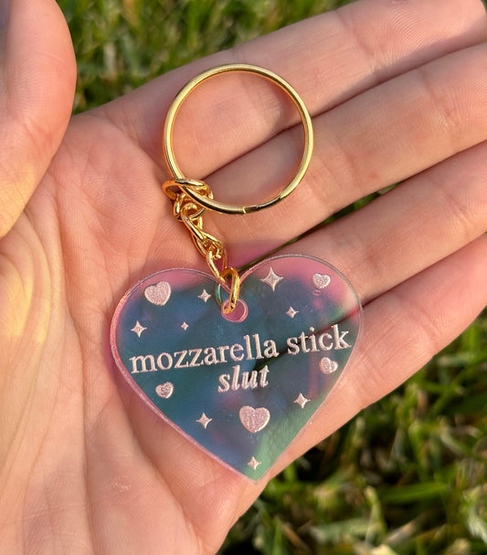 Mozzarella Stick Slut Iridescent Acrylic Keychain