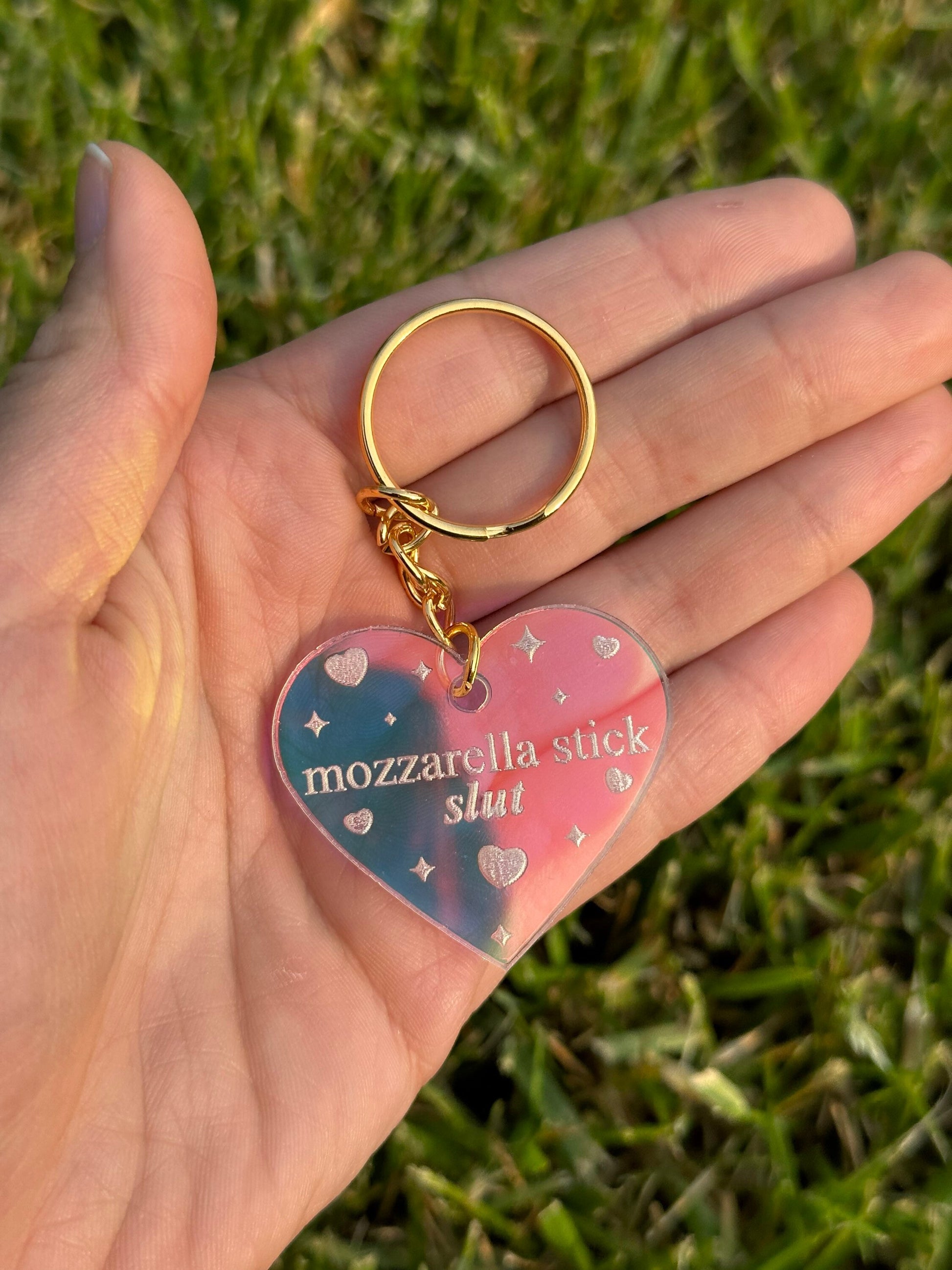 Mozzarella Stick Slut Iridescent Acrylic Keychain