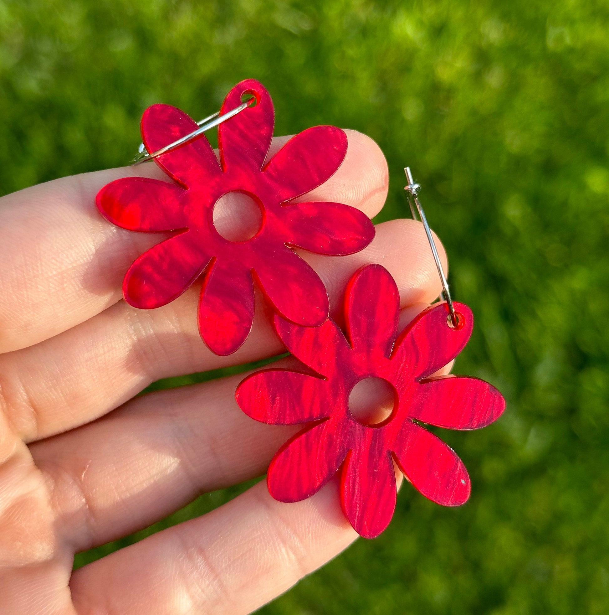 Red Marble Floral Laura Hoop Earrings