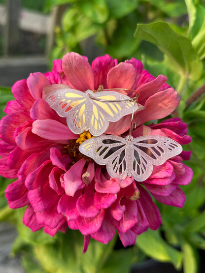 Iridescent Monarch Butterfly Hoop Earrings