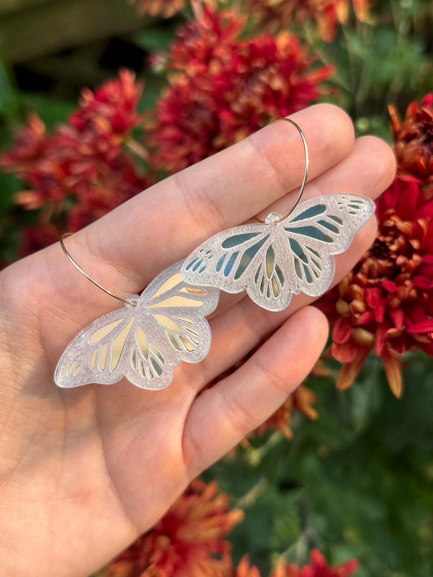Iridescent Monarch Butterfly Hoop Earrings
