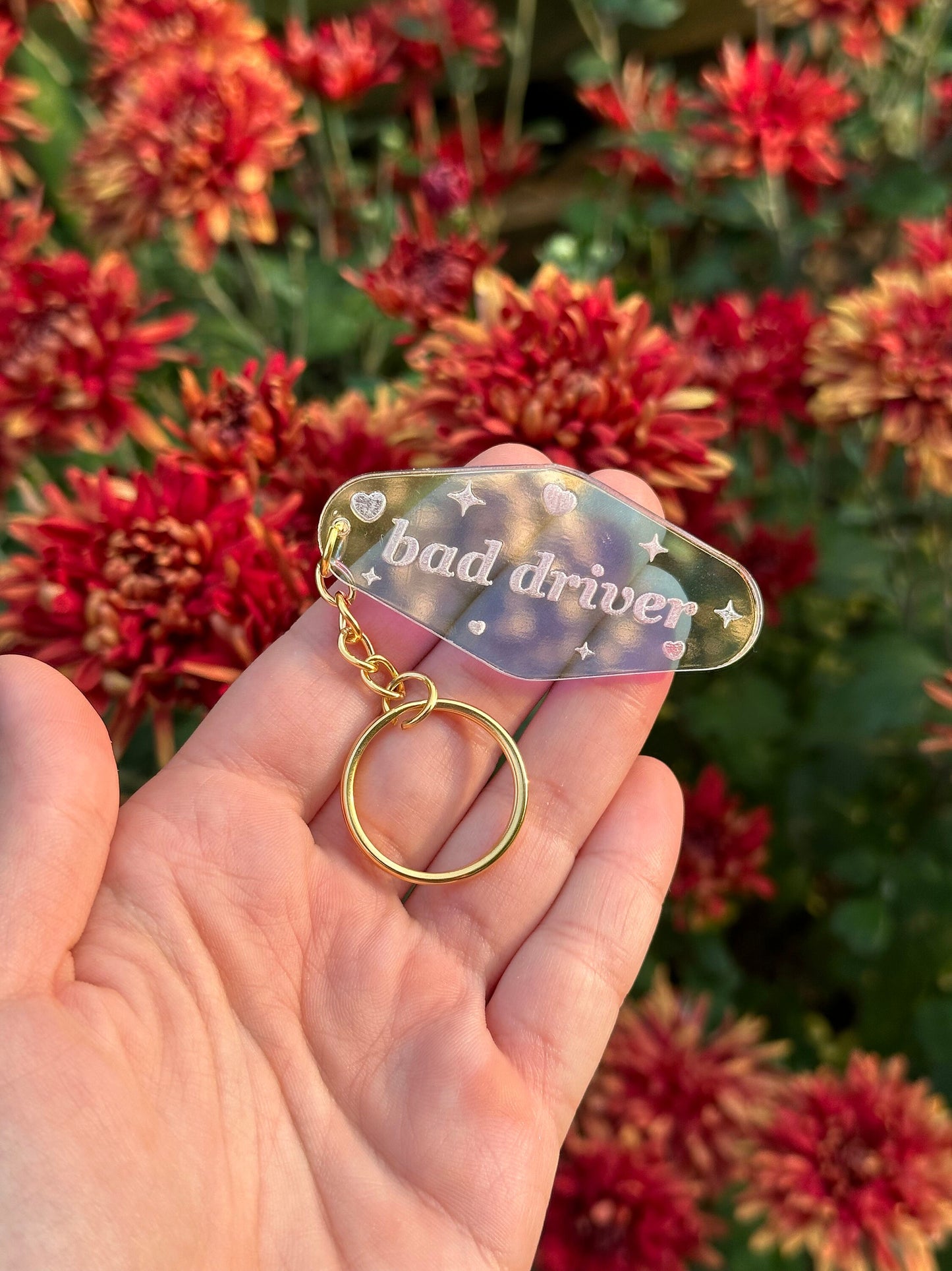 Bad Driver Iridescent Acrylic Motel Keychain