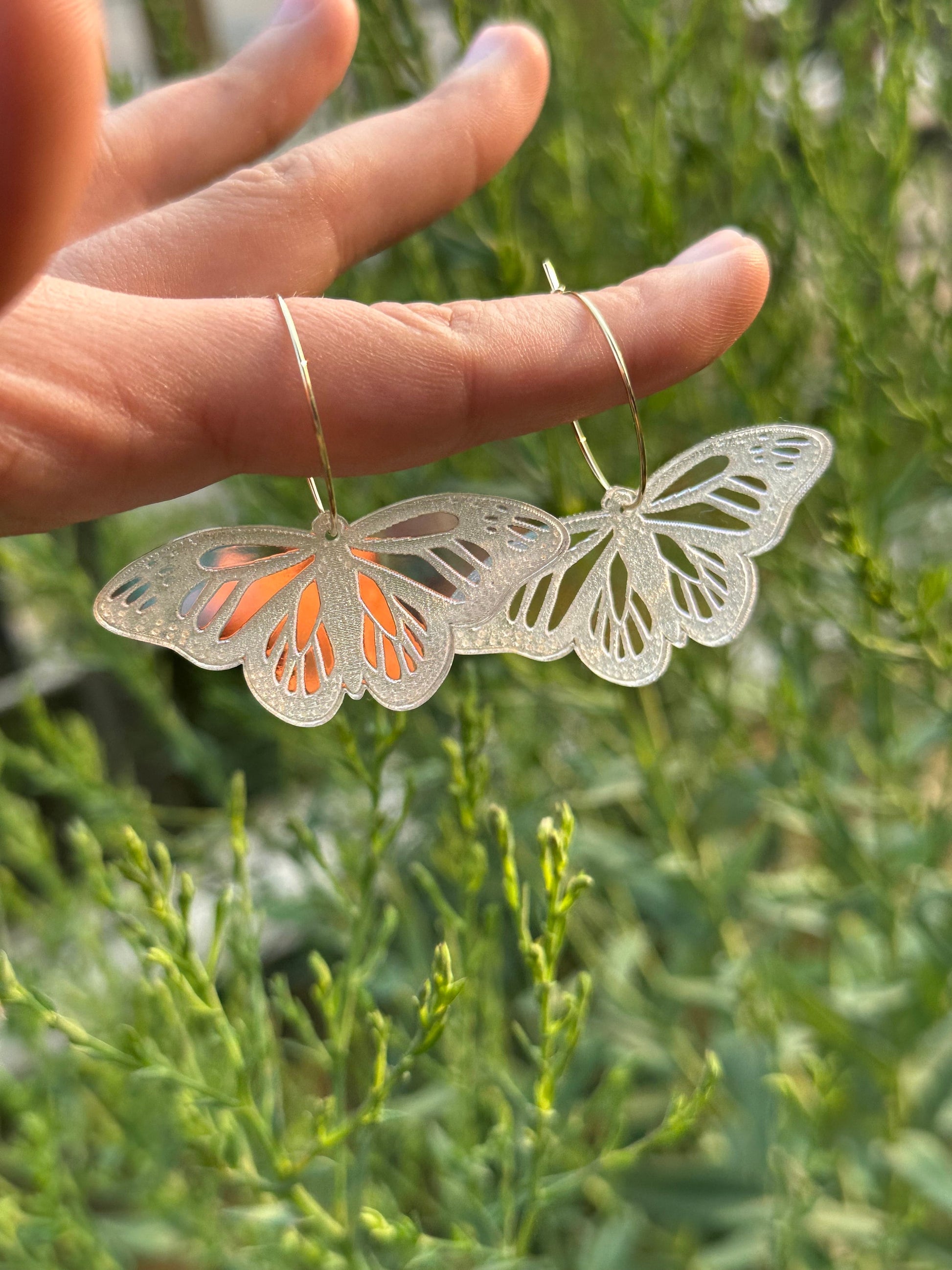 Iridescent Monarch Butterfly Hoop Earrings