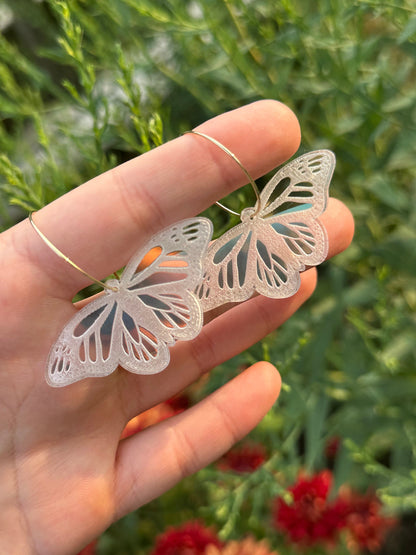 Iridescent Monarch Butterfly Hoop Earrings