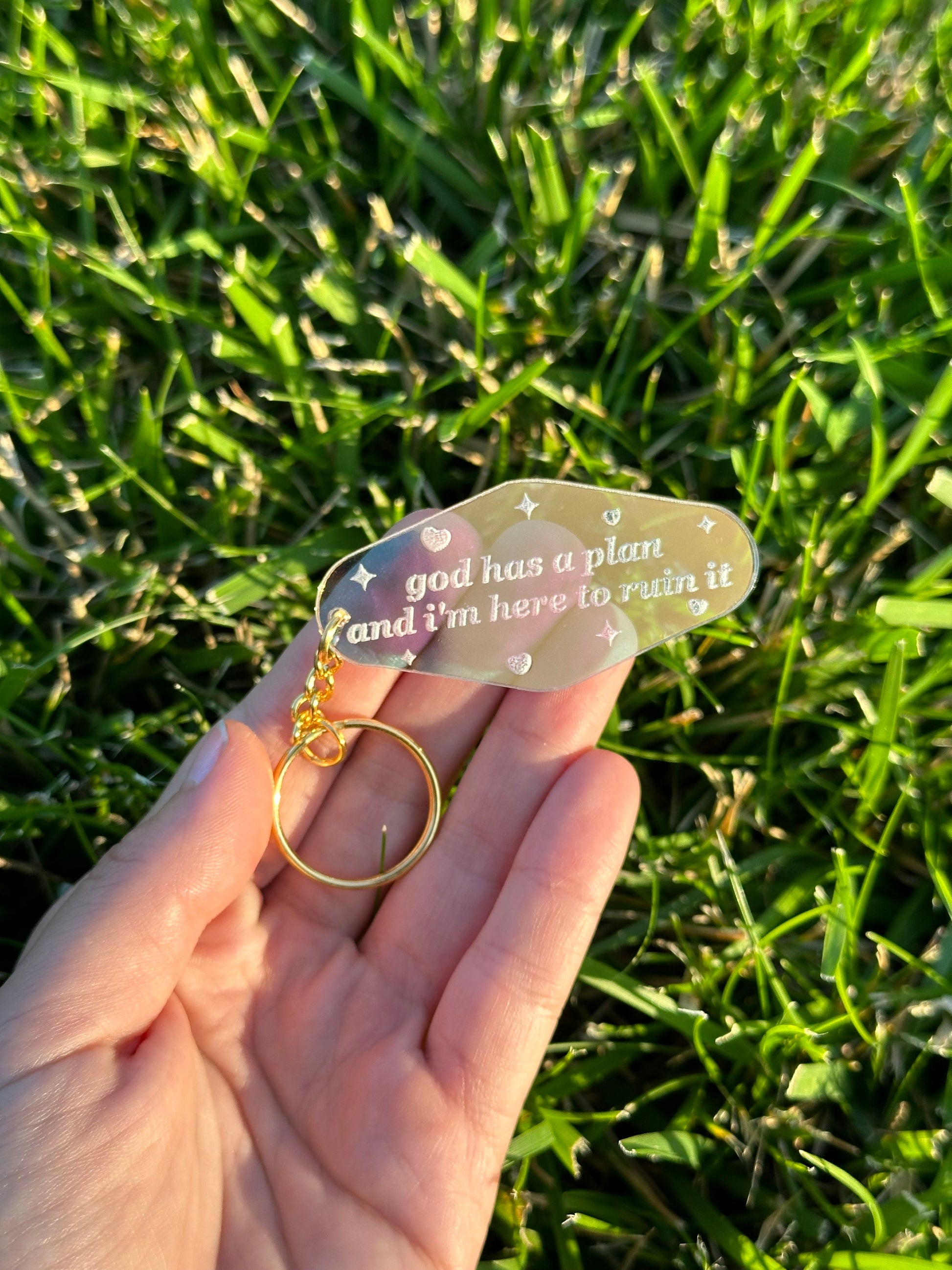 God Has A Plan And I’m Here To Ruin It Iridescent Acrylic Motel Keychain