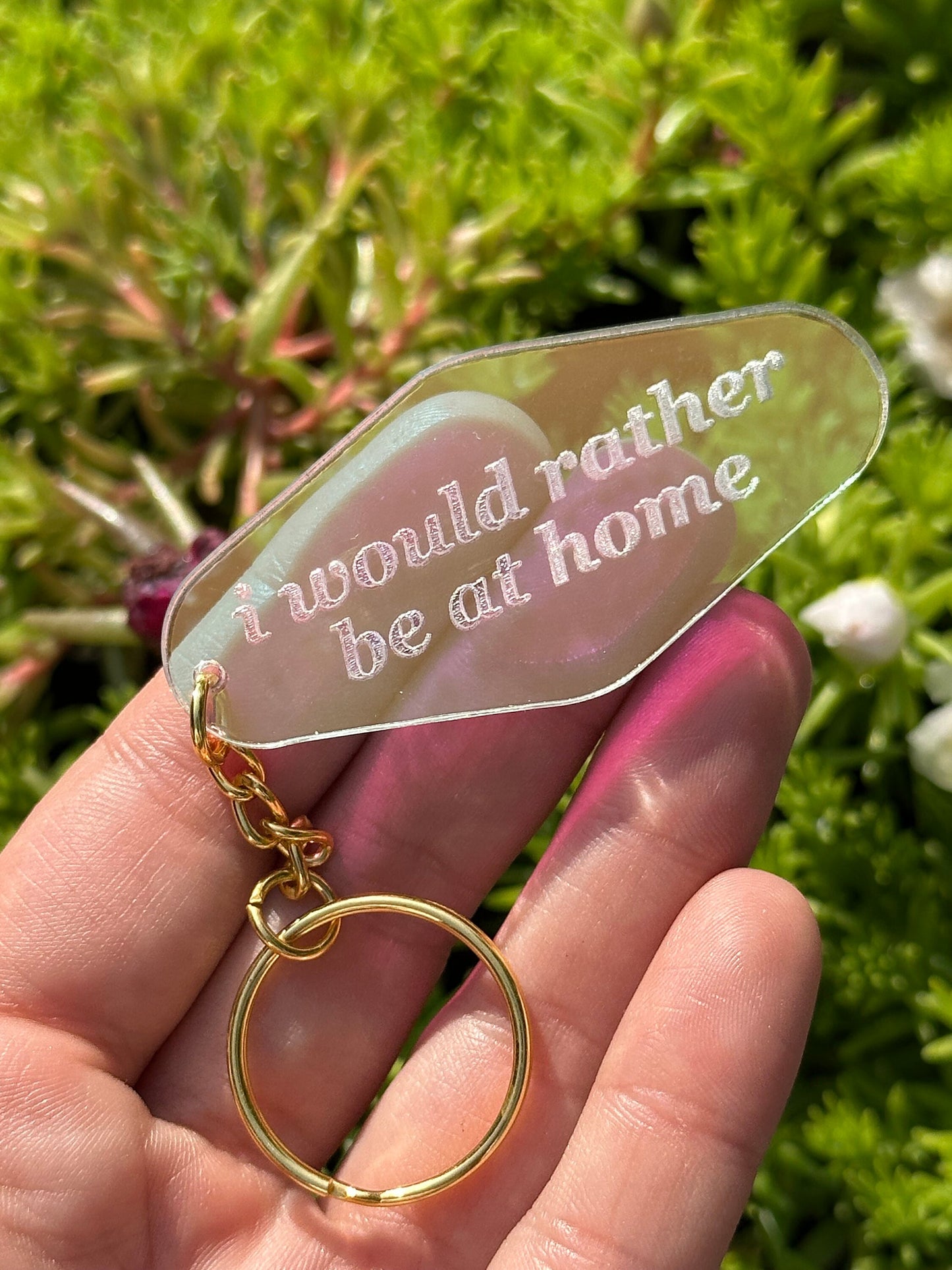 I would rather be at home Iridescent Acrylic Motel Keychain