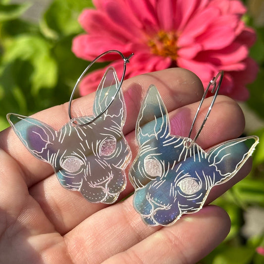 Iridescent 1.5 Inch Sphynx Cat Hoop Earrings