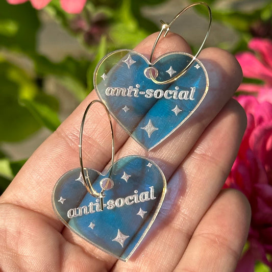 Iridescent Anti-Social Heart Hoop Earrings