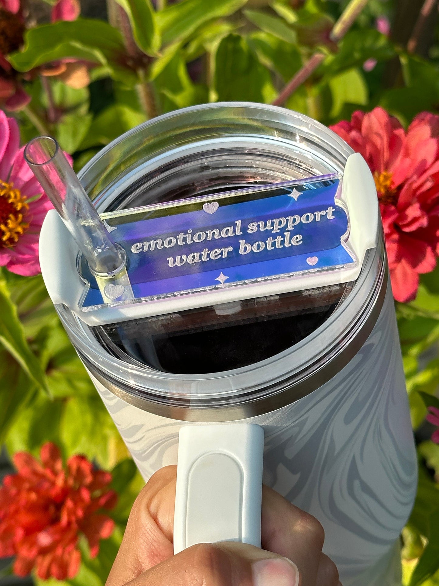 Iridescent Emotional Support Water Bottle Tumbler Topper 40 oz Size (Fits New 2.0 Cups Only Read Below!)
