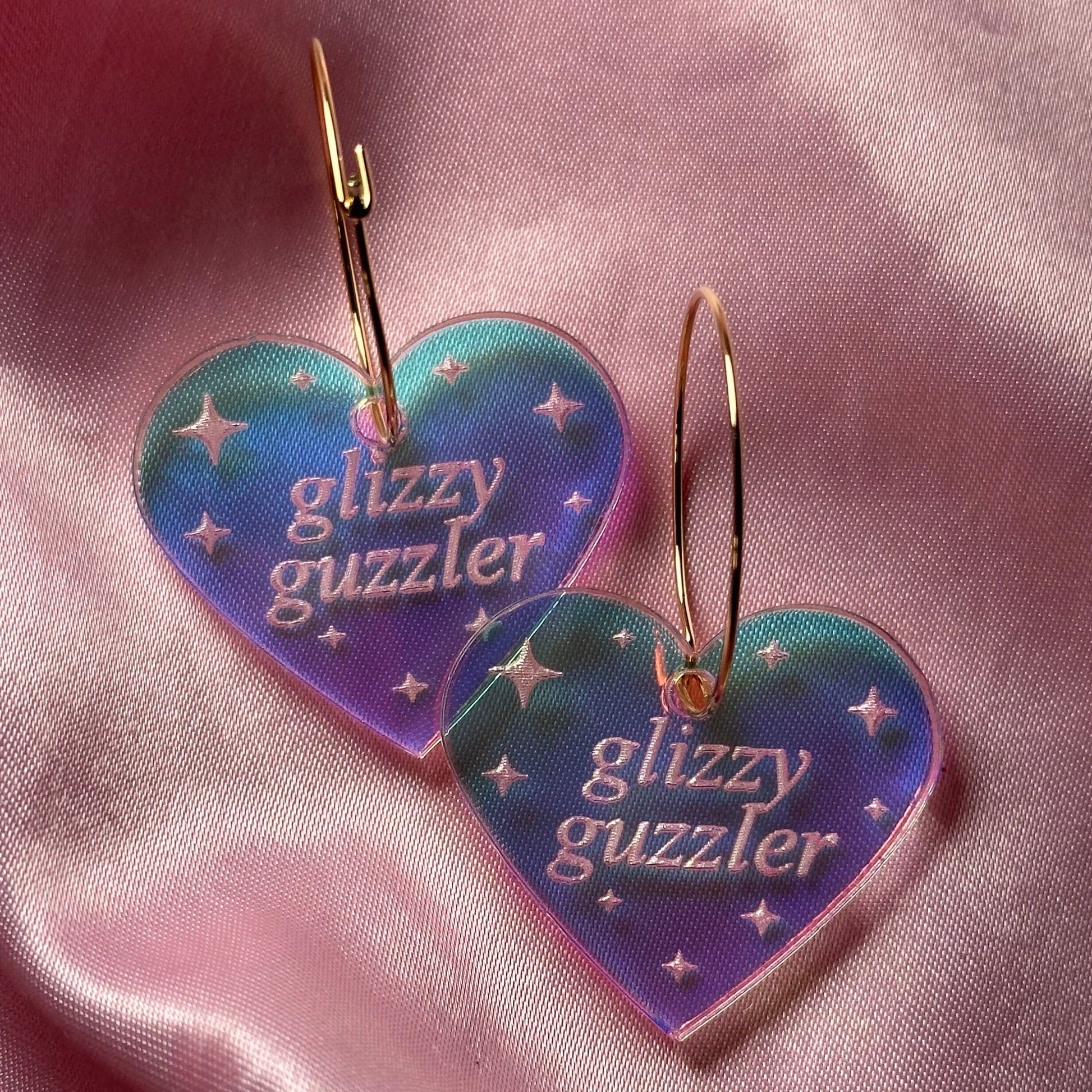 Iridescent Glizzy Guzzler Heart Hoop Earrings