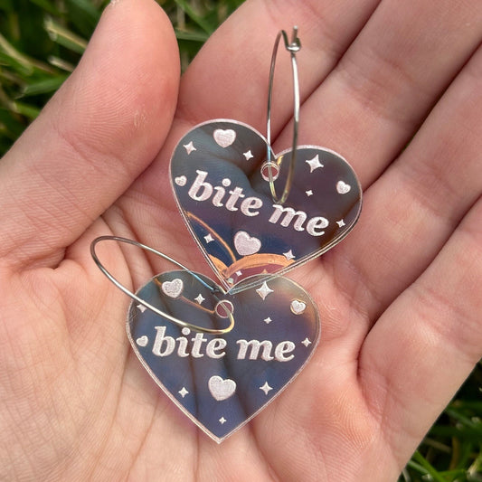 Iridescent Bite Me Heart Hoop Earrings
