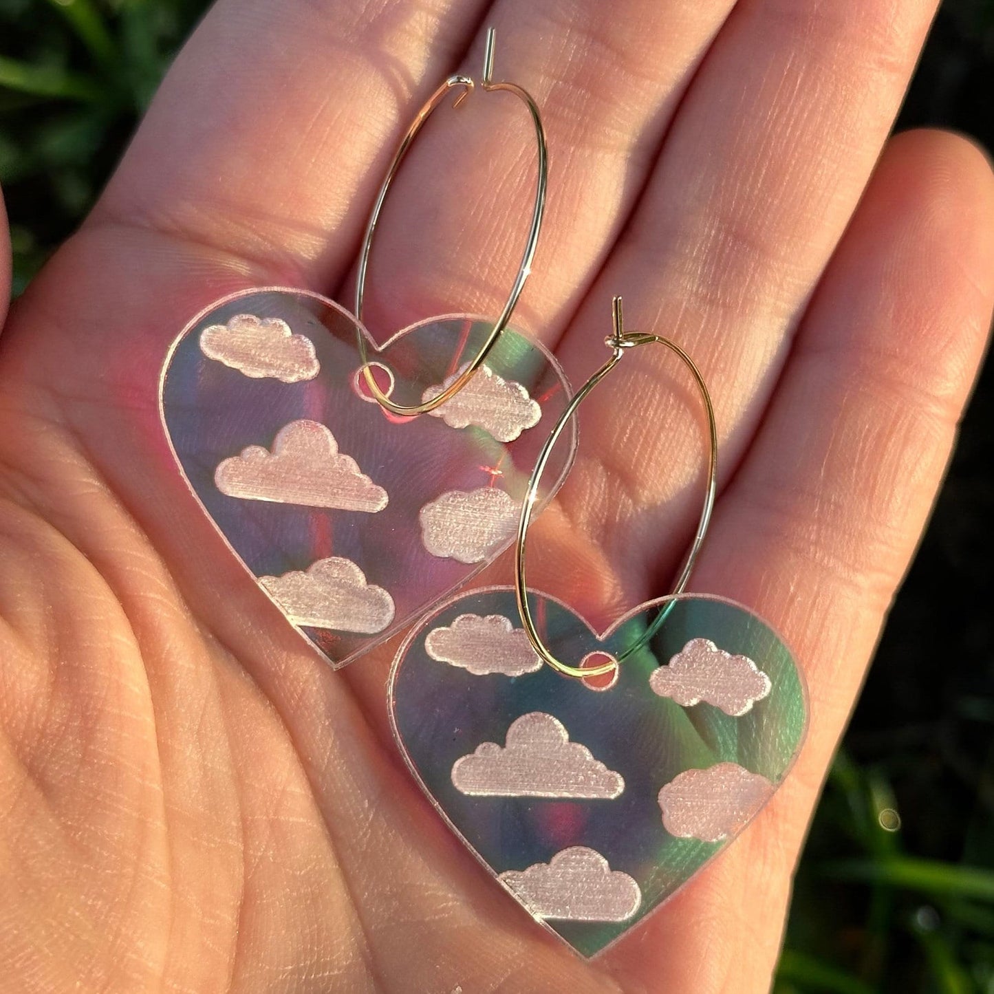 Iridescent Cloudy Heart Hoop Earrings