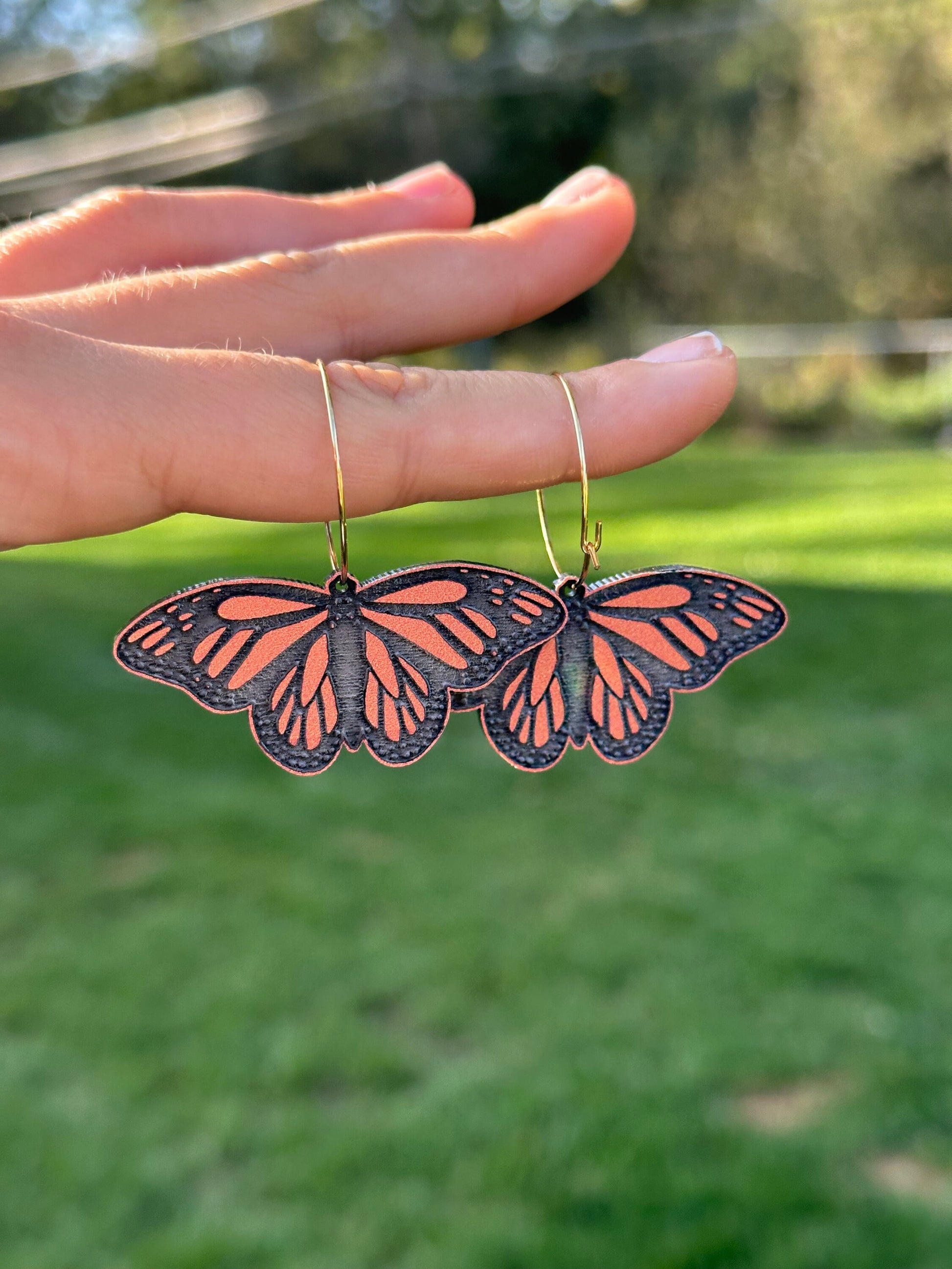 Orange Monarch Butterfly Hoop Earrings