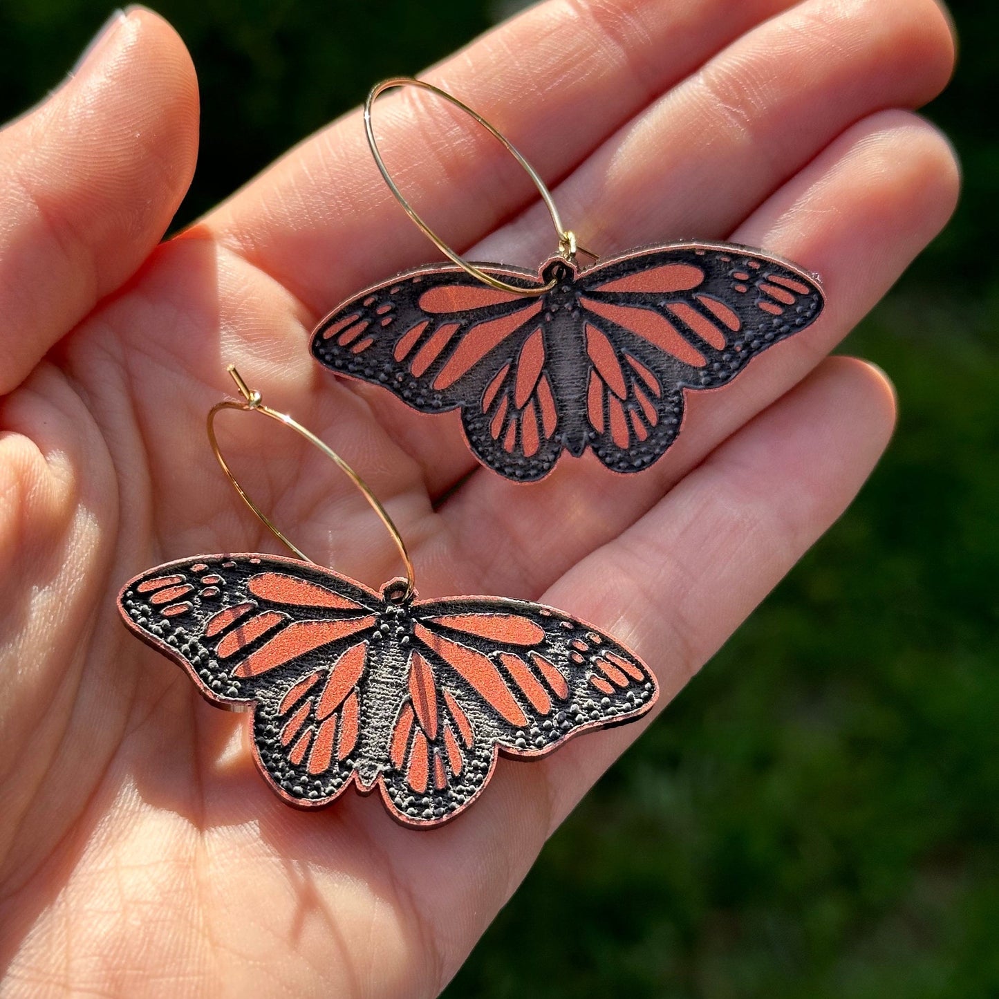 Orange Monarch Butterfly Hoop Earrings