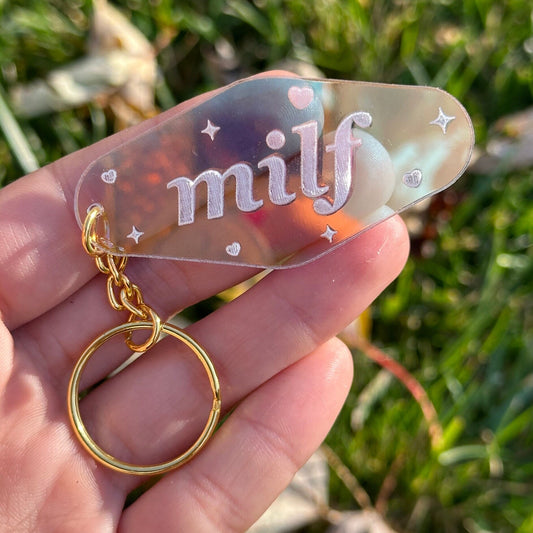 MILF Iridescent Acrylic Motel Keychain