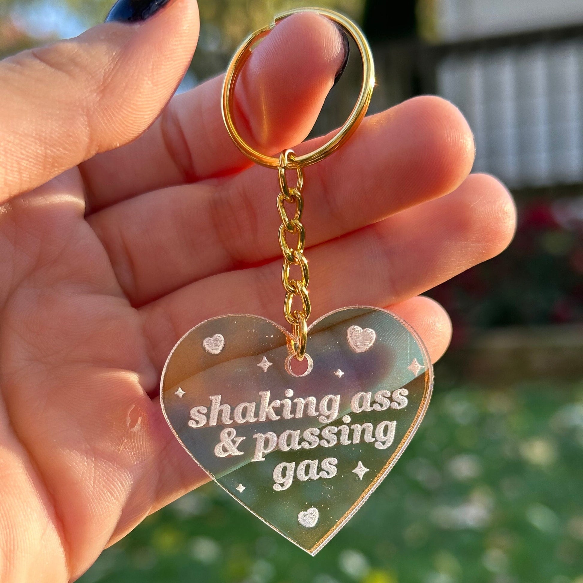 Shaking Ass & Passing Gas Iridescent Acrylic Keychain