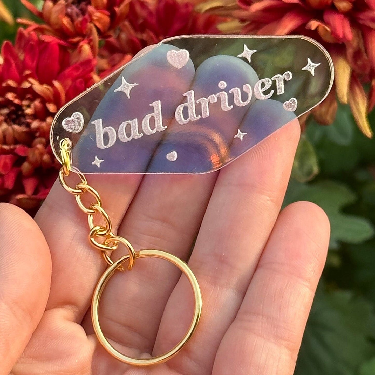 Bad Driver Iridescent Acrylic Motel Keychain