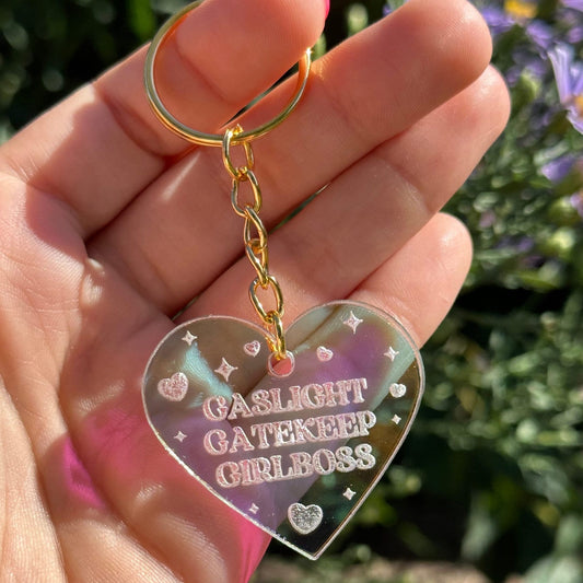 Made To Order Gaslight Gatekeeper Girlboss Iridescent Acrylic Keychain