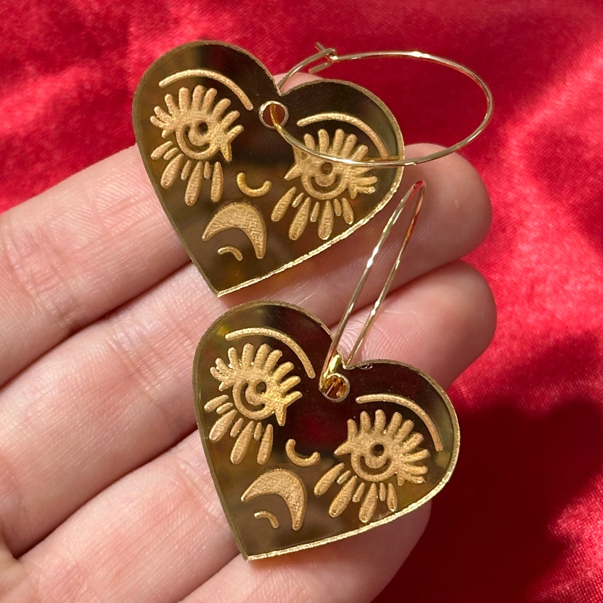 Gold Mirror Acrylic Crying Heart Hoop Earrings