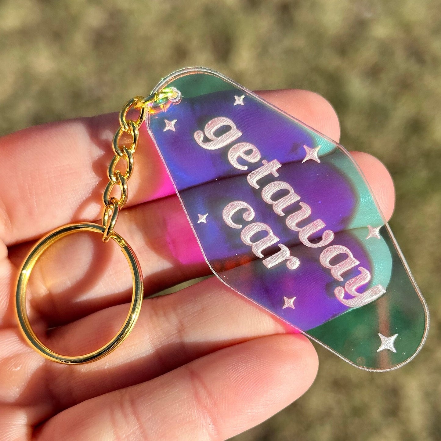 Getaway Car Iridescent Acrylic Motel Keychain